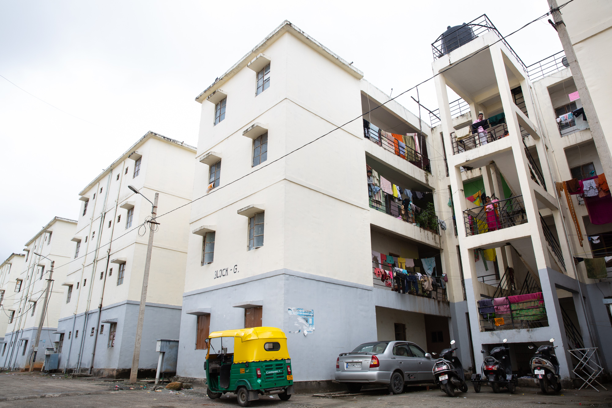 Marathahalli Slum Board Quarters is a housing project under the Karnataka Slum Development Board, where people from surrounding informal settlements were relocated.